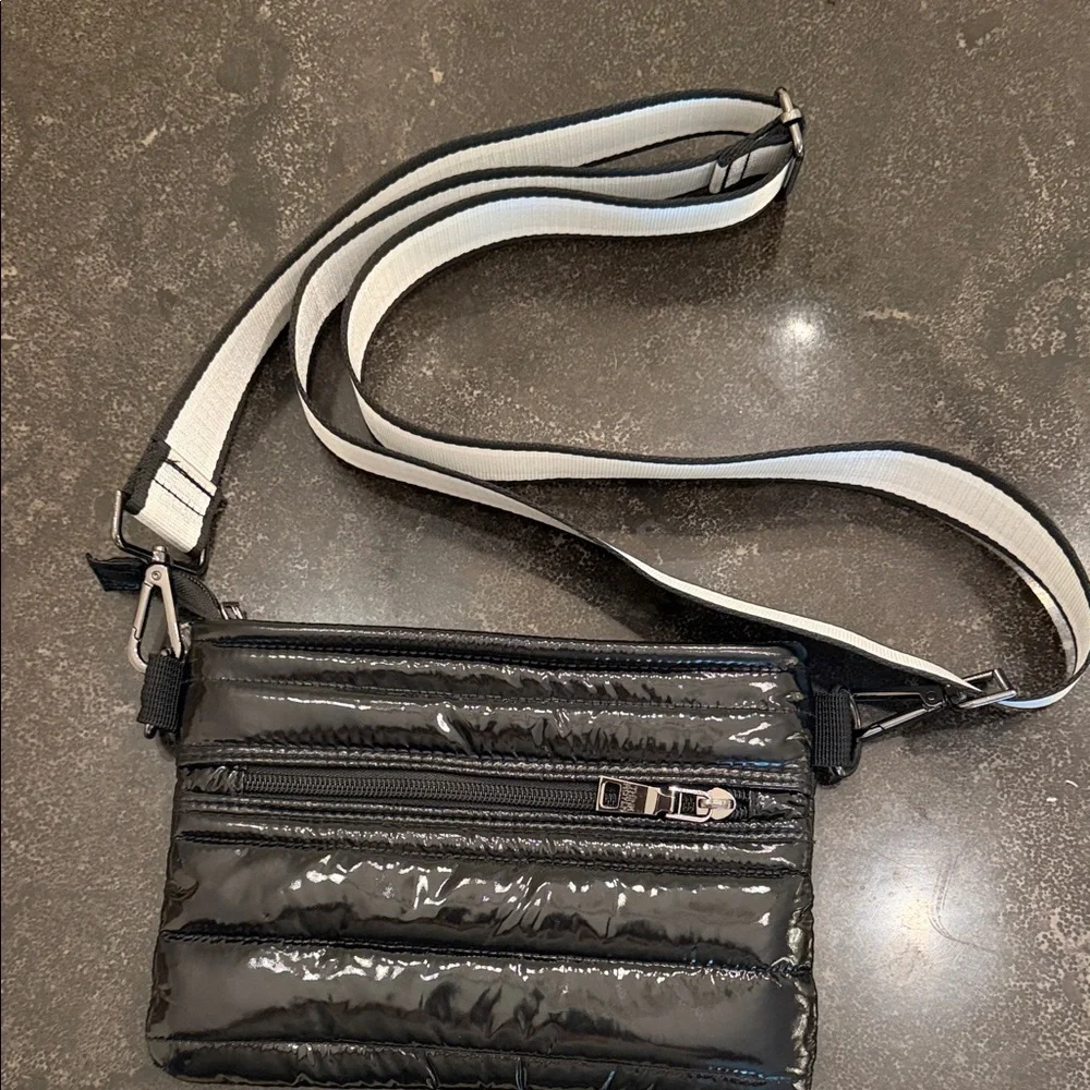 THINK ROYLN Black Quilted Patent Crossbody with Contrast Strap